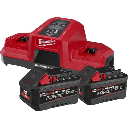 Lader og batteripakke MILWAUKEE 2x18 V 6,0 Ah Li-Ion